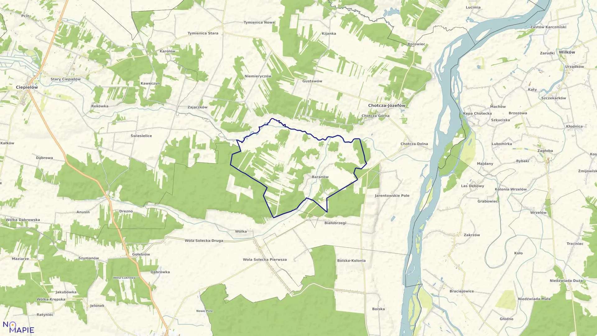 Mapa obrębu BARANÓW w gminie chotcza