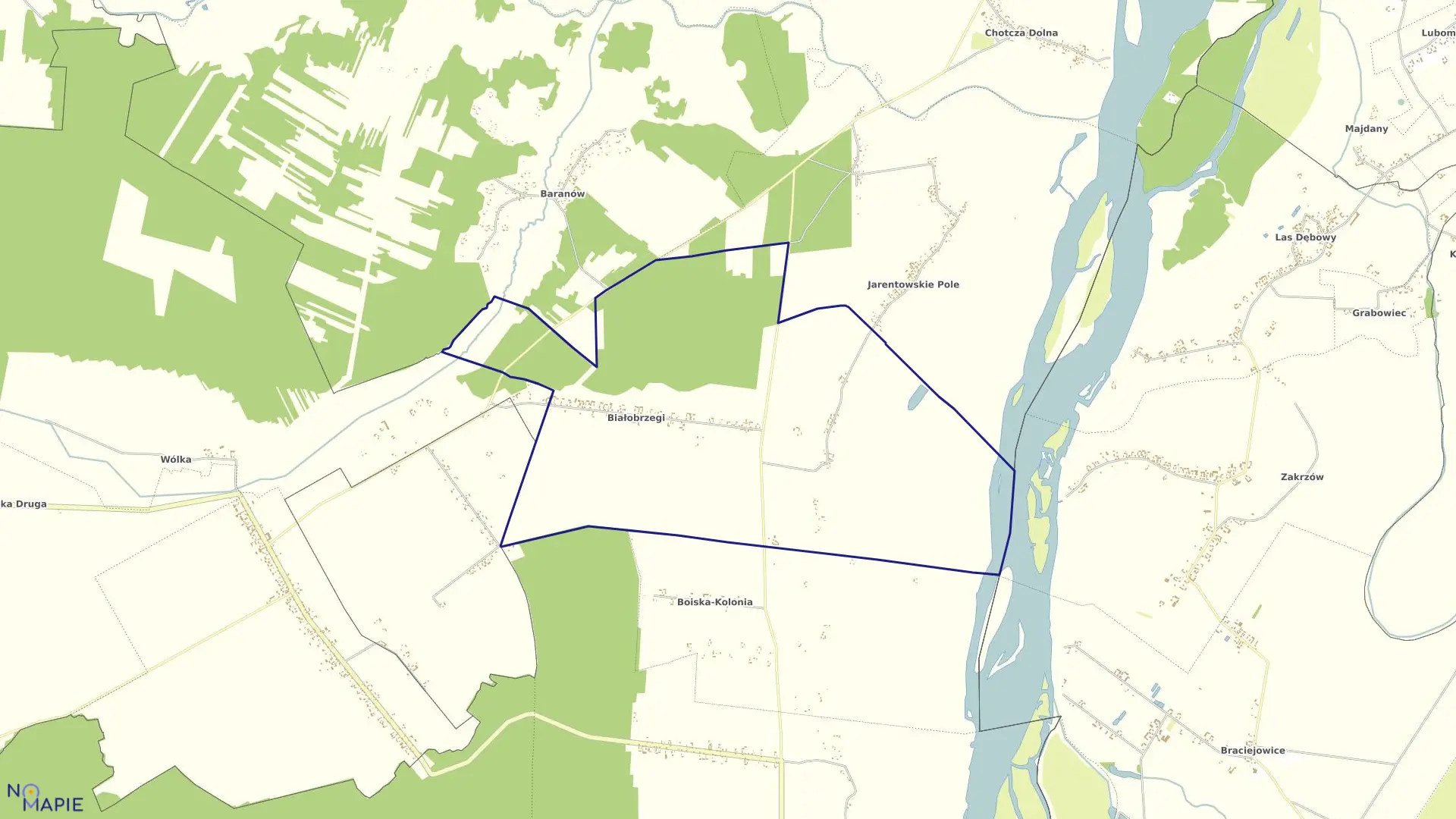 Mapa obrębu BIAŁOBRZEGI w gminie chotcza
