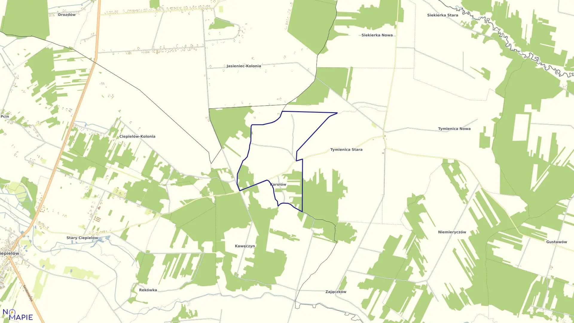 Mapa obrębu KAROLÓW w gminie chotcza